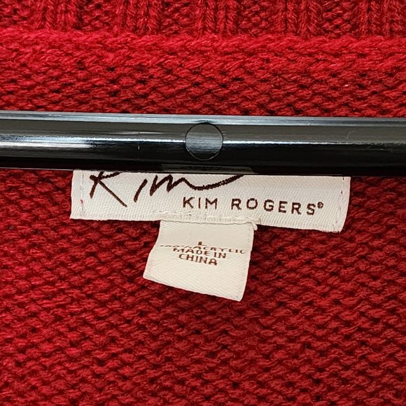 Kim Roger's Red Cable Knit Sweater 2 Button Front Closure. Women's Size L - Picture 5 of 9